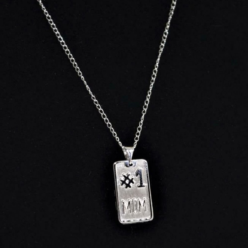 Sterling Silver #1 Mom Pendant Necklace 22" Chain